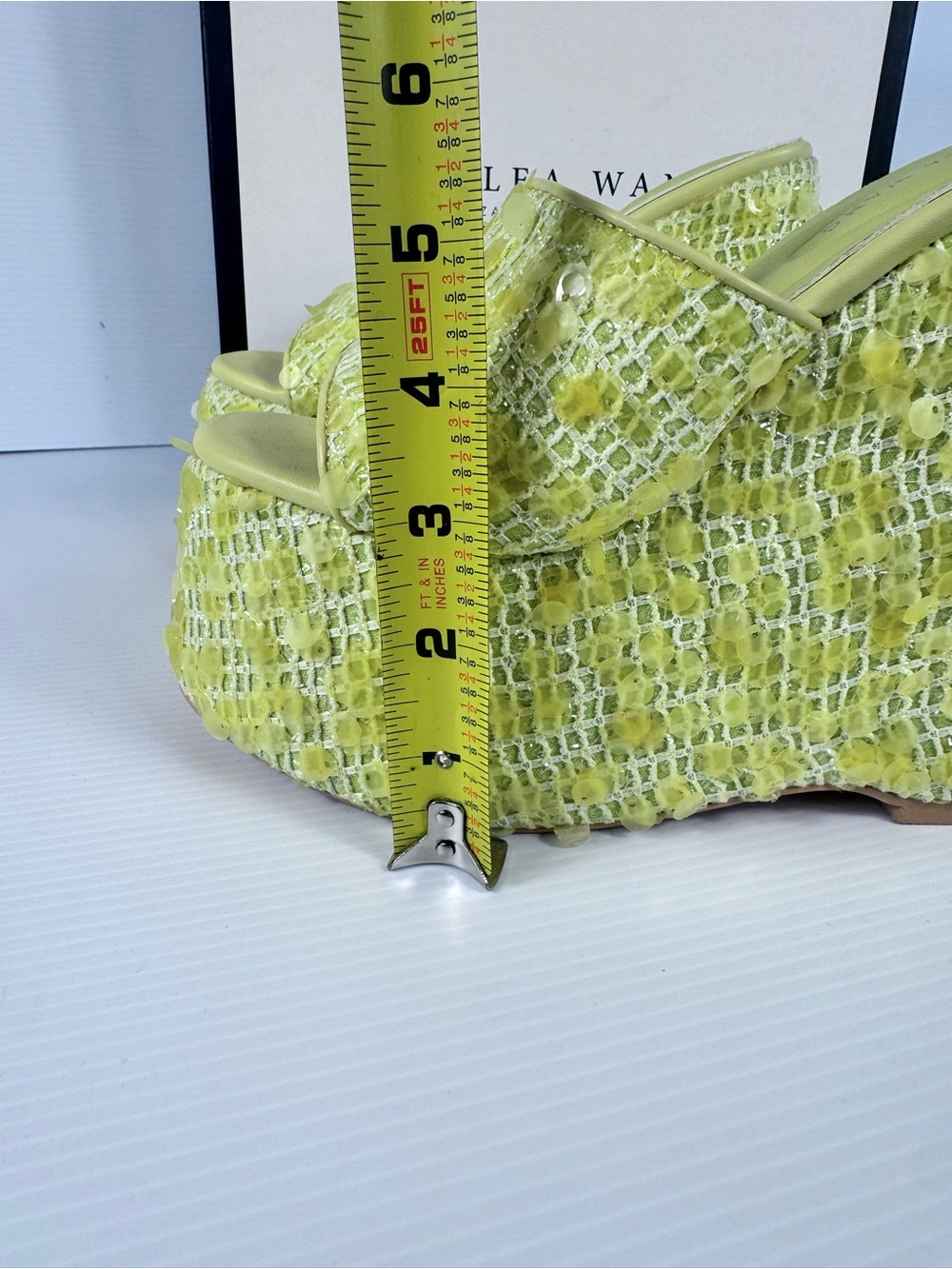 Azalea Wang Betsey Yellow Sequin Platform Wedge Sandals NIB - Picture 8 of 9